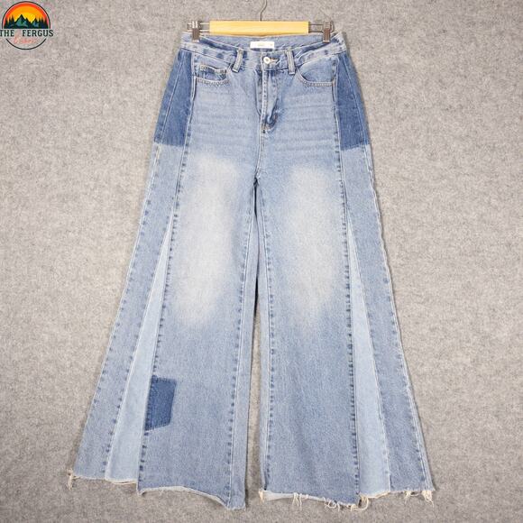 Talulah Wide-Leg Jeans Blue Cotton Denim Patch Style Boho Festival Women's M 28 - Picture 2 of 16